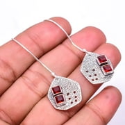 Red Garnet Designer Handmade 925 Silver Plated Earring 1.95" E_9360_185_8, Valentine's Day Gift, Birthday Gift, Beautiful Jewelry For Woman & Girls