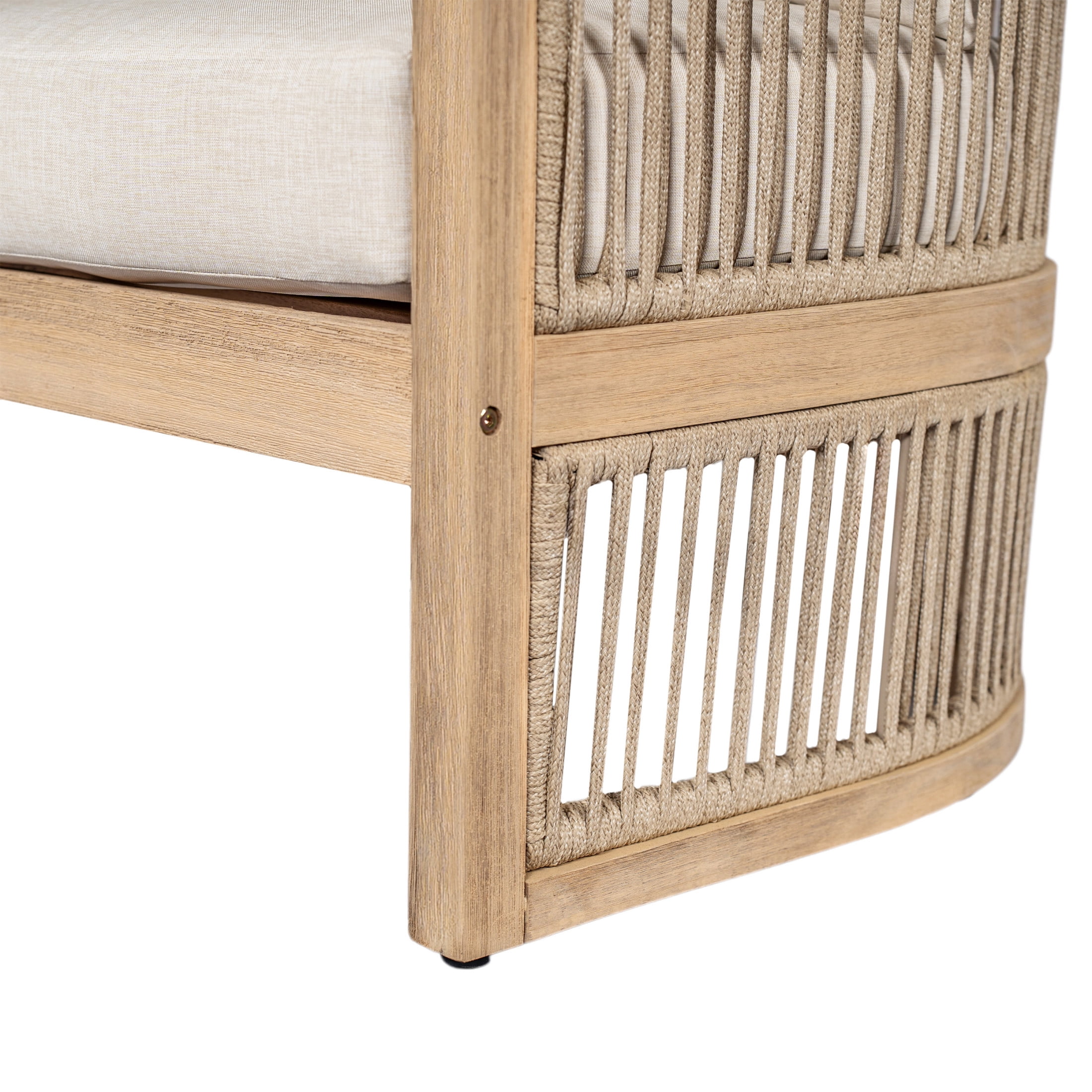 Christopher Knight Home Outdoor Wood Lounge Chair with Woven Rope Design and Removable Cushions, Beige