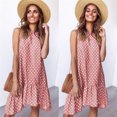 thumbnail image 2 of facefd Femmes Robe Sans Manches Dot Gilet Volanté Ronde Tour de Cou Robe en Vrac Rose L, 2 of 6
