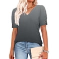 thumbnail image 4 of Womens Tops Short Sleeve Buttons Shirts V Neck Spring Fashion Summer Outfits Plus Size Blouses Dressy Casual Tees Gray XXL, 4 of 5