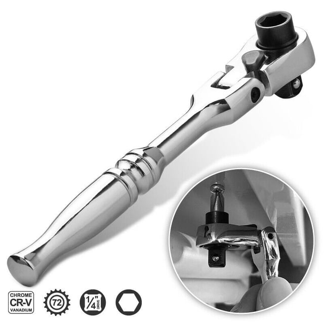 1/4" Drive Ratchet Handle 2 in 1 Flex Head Ratchet Socket&Bit Driver,72T Steel