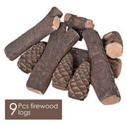Gymax 9 Pieces Gas Fireplace Log Set Ceramic Wood Logs Indoor Outdoor Use