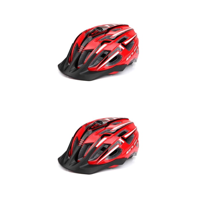 Langgg Bike Helmet Taillight Riding Hat Integrally-molded Man Lady Adjustable Cap Rear Light for Motorbike Sport Red Black 2Set