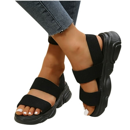 

Flat Elastic Sandals for Women Platform Walking Elastic Ankle Strap Sandals Open Toe Summer Comfortable Athletic Soft Sandals Shoes