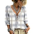 thumbnail image 2 of Womens 3/4 Length Sleeve Tunic Tops Loose Fit Tunic Tops Shirt Boho Floral Vacation Clothes Ruffle Trim Casual Loose Flowy Dressy Shirts, 2 of 5