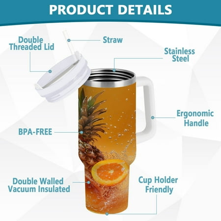 

BZSMCE Tumbler 40oz Insulated Stainless Creative Floating Fruits with Water Splash Pattern Steel Water Bottles