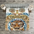 thumbnail image 3 of Ambesonne Tiger Quilted Bedspread Set 3 Pcs, Japanese Exotic Adventure, Queen Size, Royal Blue Pale Brown, 3 of 3