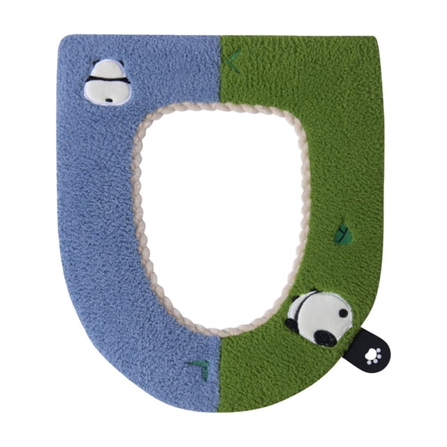 Housse de Siège de Toilette 43 cm x 37 cm en Molleton de Polyester Peluche Chaud, Épaissie, Résistante aux Taches, Imprimé Panda, avec Fermeture Velcro et Poignée