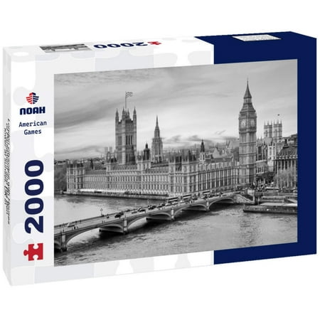 Noah Jigsaw Puzzle London cityscape with Houses of Parliament and Big Ben tower at sunset, UK in black white 2000 pieces
