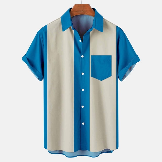 LSLJS T-shirt Homme Décontracté Boutons Imprimé avec Poche Col Rabattu Manches Courtes Chemise Blouse