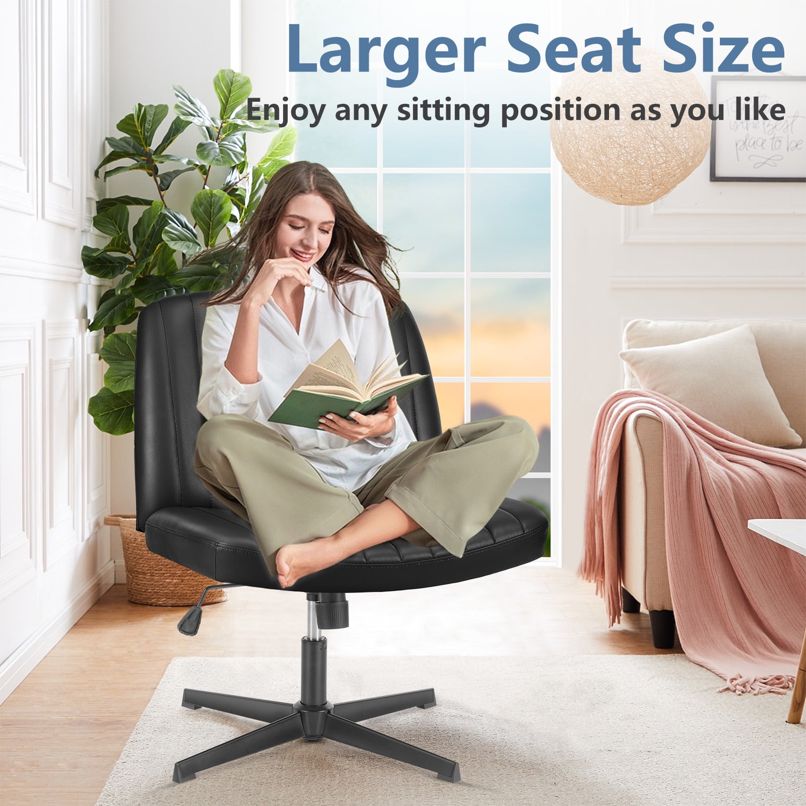 Cross-Legged Armless Swivel Chair without Wheels for Home Office