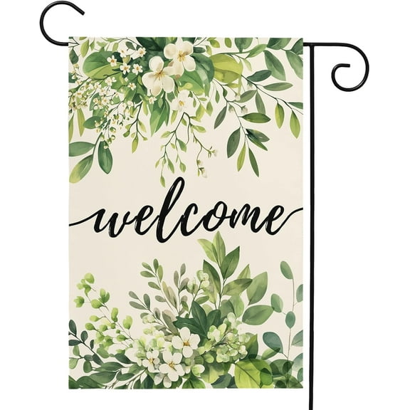 Welcome Spring Summer Garden Flag Spring Eucalyptus Leaf Garden Flags for Outside 12x18 Double Sided Colorful Floral Yard Flag Farmhouse for Outside Decorations Flags