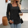 thumbnail image 5 of Ribbed Knit Sweaters for Women Side Slit Square Neck Button Long Sleeve Tunic Blouses Fall Trendy Solid Color Loose Casual Tops, 5 of 7