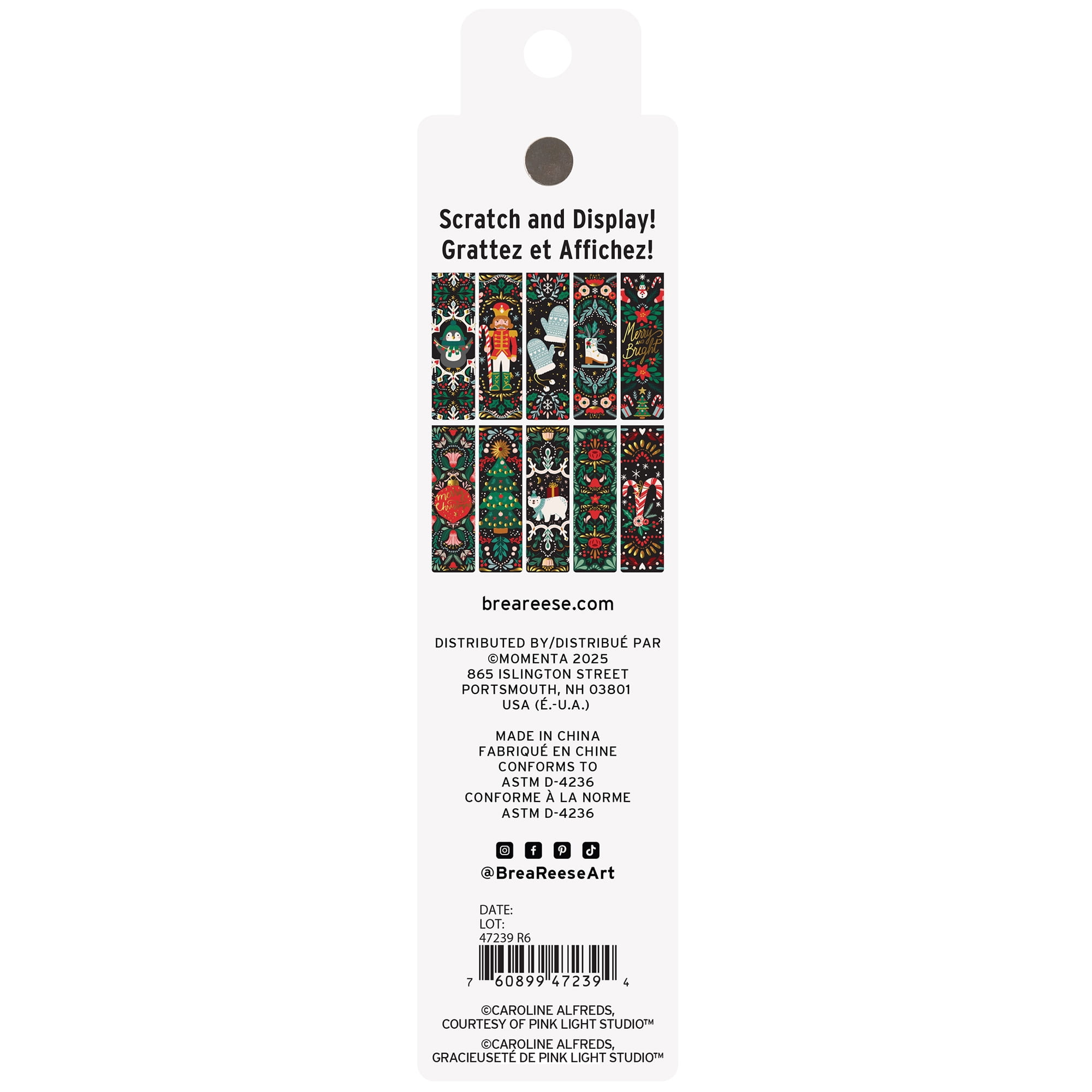 Brea Reese: Scratch Art Bookmark Kit - Penguin Buddy - 10 Holiday-Themed Bookmarks, Stylus, Metallic Accents, Guided Art, DIY Christmas Adult Craft