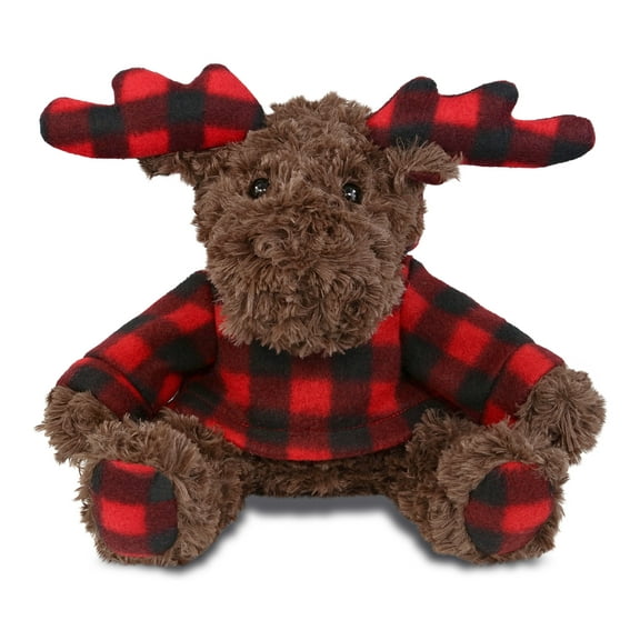 DolliBu Plush Plaid Curly Moose With Hoodie Stuffed Animal – Huggable Moose, Adorable Playtime Moose Plush Toy, Cute Cuddle Gifts, Super Soft Plush Doll Animal Toy for Kids and Adults – 10 Inches