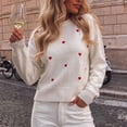 thumbnail image 5 of Smsaxvxz Women's Crew Neck Fall Winter Sweaters Fashion Long Sleeve Heart Embroidery Ribbed Knit Pullover Tops White XL, 5 of 7