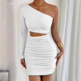 thumbnail image 2 of Women'S 2025 Fashion Hot Girl Off-Shoulder Hollow Slim Hip Dress Long Sleeve Ruffle Cocktail Mini Dress White L, 2 of 8