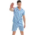 thumbnail image 2 of SWSMCLT Men's 2 Piece Pajama Set Summer Lightweight Lounge Spring Pjs Pajamas Soft Fall Satin Short Sleeve Blue1 Small, 2 of 5