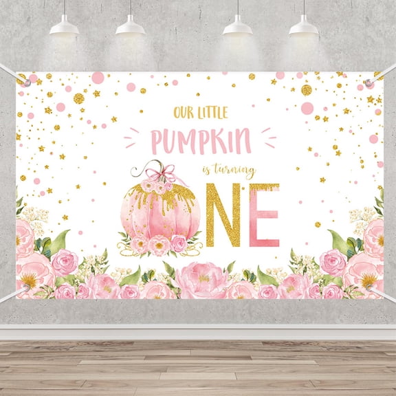 Pumpkin 1st Birthday Party Banner for Girl Autumn Fall 1st Birthday Party Decor Supplies Pink Flower Photography Little Pumpkin is Turning One Background Photo Booth Props 5.9x3.6ft