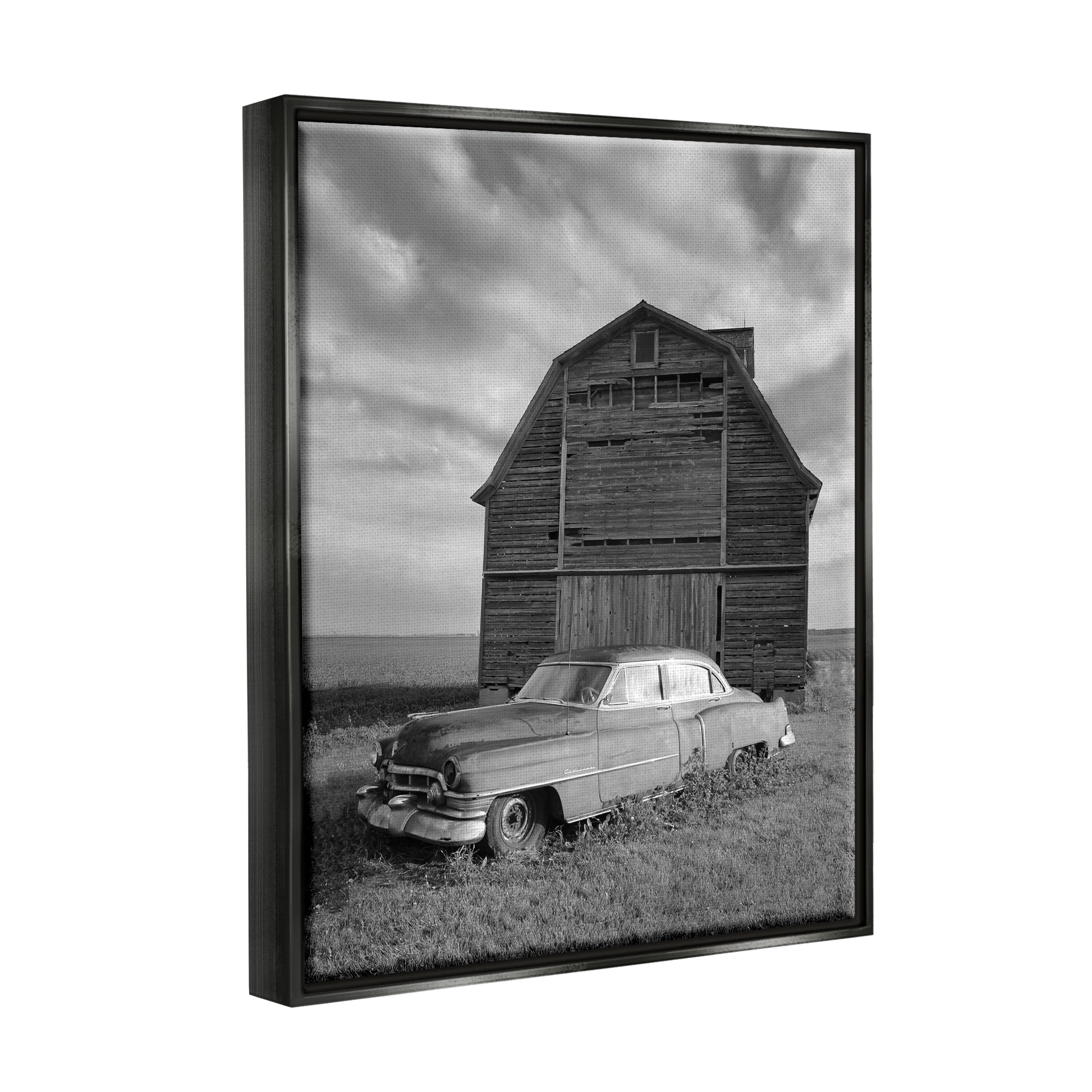 Stupell Industries Vintage Car & Barn Transportation Photography Black Floater Framed Canvas Art Print Wall Art, 17 x 21