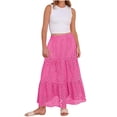 thumbnail image 6 of LWavelet Women Eyelet Embroidery Tiered Midi Skirt Elastic High Waist With Pockets Cute Summer Skirt Hot Pink M, 6 of 8