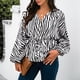 thumbnail image 5 of Moda mujer Casual impresión cuello en V manga larga otoño blusa Pullver Tops Pompotops  FGAJ15674, 5 of 9