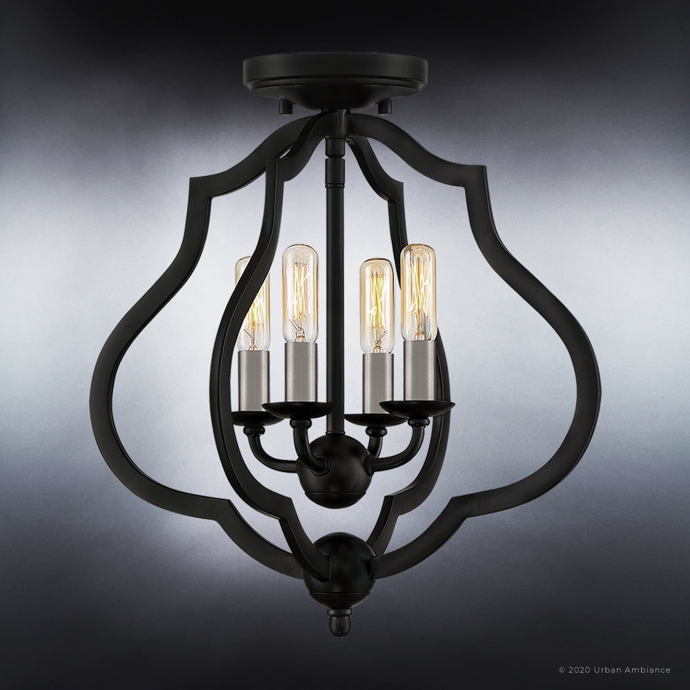 Luxury Art Deco Indoor Ceiling Light, 15.50''H x 15.00''W, with Moroccan Style Elements, Tudor Design, Matte Black Finish and Open Steel Frame, UQL4130