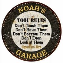 NOAH'S Garage Rules 12" Round Metal Sign Garage Bar Wall Décor 200120013096
