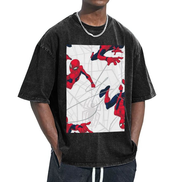Spider-Man Men's Vintage Washed Drop Shoulder Short Sleeve T-Shirt