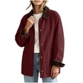 thumbnail image 2 of HCBY Women Corduroy Collar Jacket Button Front Mid Length Barn Coat Utility Workwear with Pockets for Fall Winter, 2 of 9