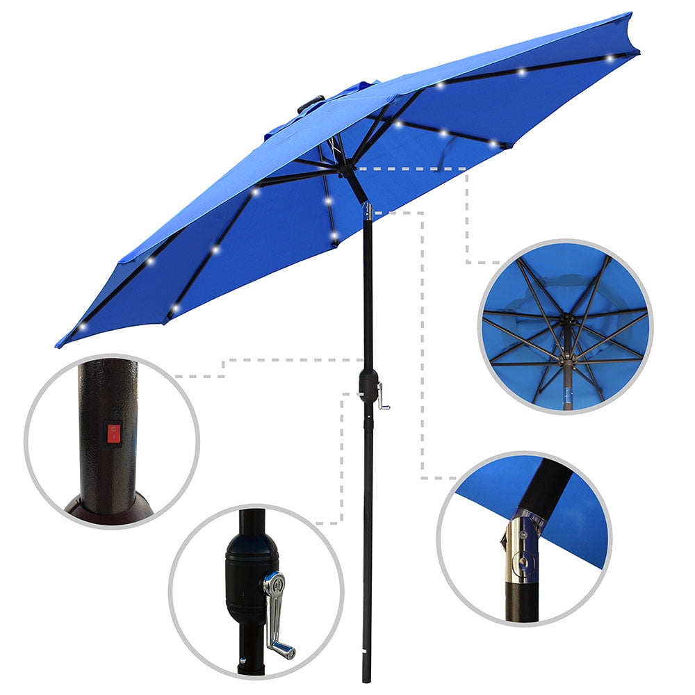 Abble 9 Feet Crank & Tilt Lighted Patio Umbrella-Blue