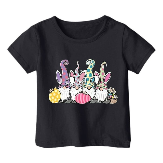 MIASHUI Haut à Manches Courtes pour Garçons et Filles, T-Shirt Graphique de Pâques, Col Rond d'Été, Noir, 8-9 Ans