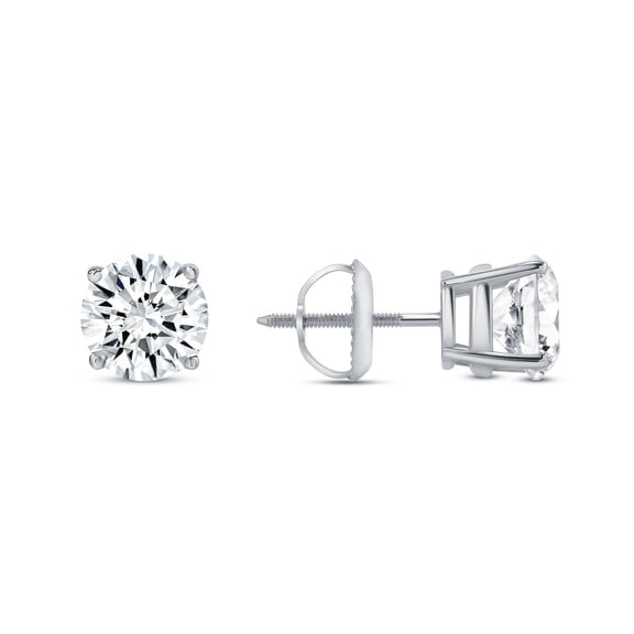 1Ct Round Lab Created Grown Diamond Earrings Real White Gold Screw
