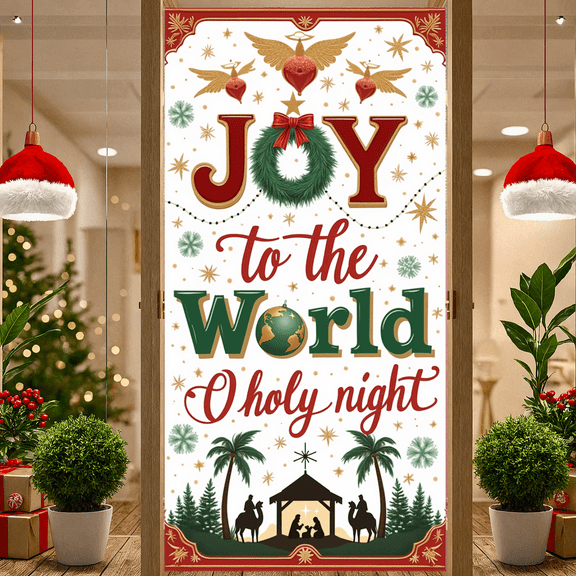 Festive Design Christmas Banner Nativity Scene Decorative Elements Joy World Theme Holiday Celebration for Christmas Decoration Indoor Use Religious Event