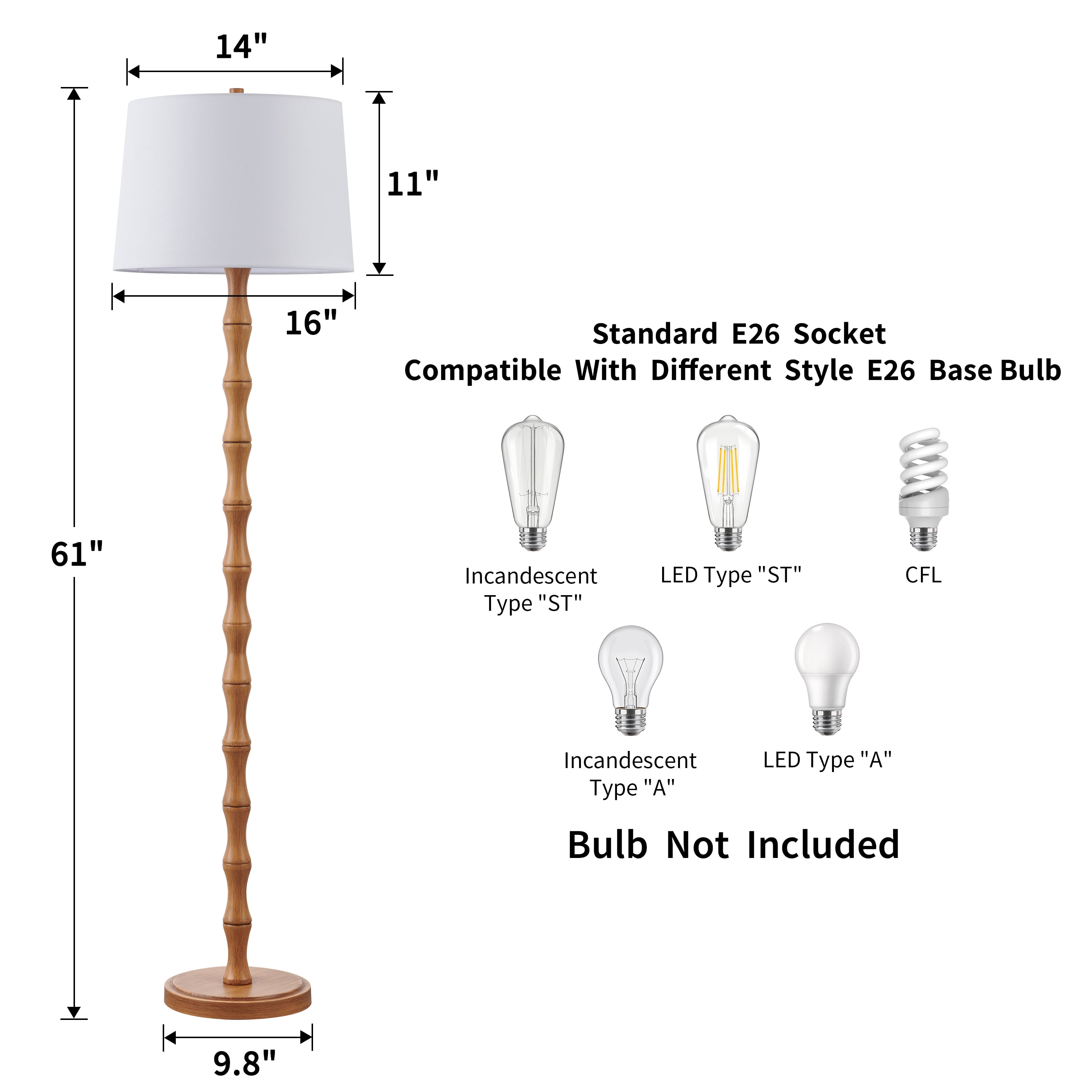 KAWOTI Rustic Floor Lamp 61" Metal Farmhouse Standing Floor Lamp for Living Room, Bedroom