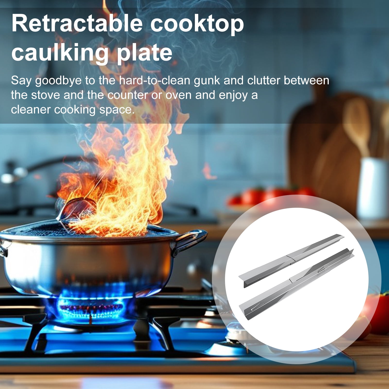 Hariumiu 2Pcs Stainless Steel Stove Gap Covers Heat Resistant Stove Guard Adjustable Length Stove Gap Filler for Kitchen Oven Counter Range Trim Kit