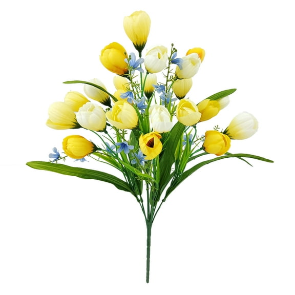 Mainstays Indoor 18.5" Artificial Polyester Crocus Bush, White Yellow Color