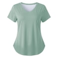 thumbnail image 3 of Women's V-Neck Curved Hem T-Shirt - Solid Color Loose Fit Short Sleeve Tee, Casual Basic Top for Spring Summer Fall (S-3XL), 3 of 3