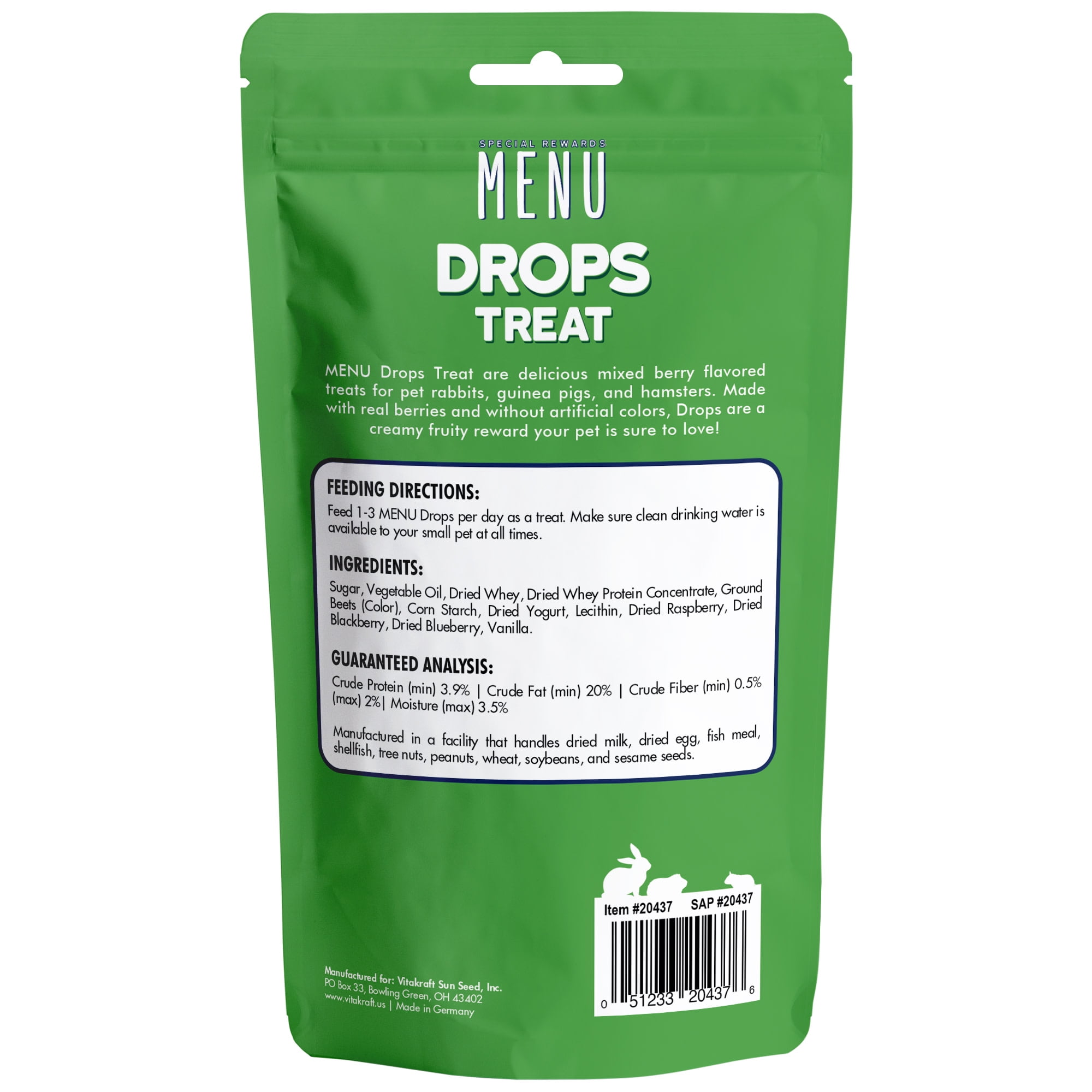 (4 pack) MENU Mixed Berry Drops - Treat for Pet Rabbits, Guinea Pigs, and Hamsters, 3.0 oz