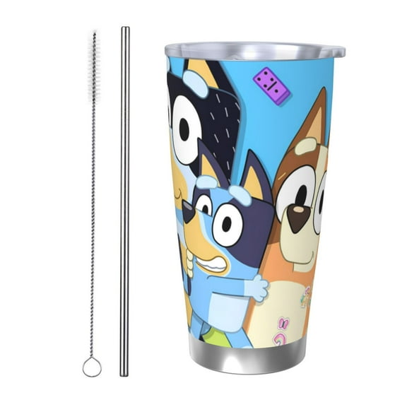 Johaoi Bluey Print 20oz Tumbler,Travel Coffee Mug Tumbler with Flip Lid Stainless Steel Water Bottle Gifts for Women Men Him Her-Straw Two-piece Set