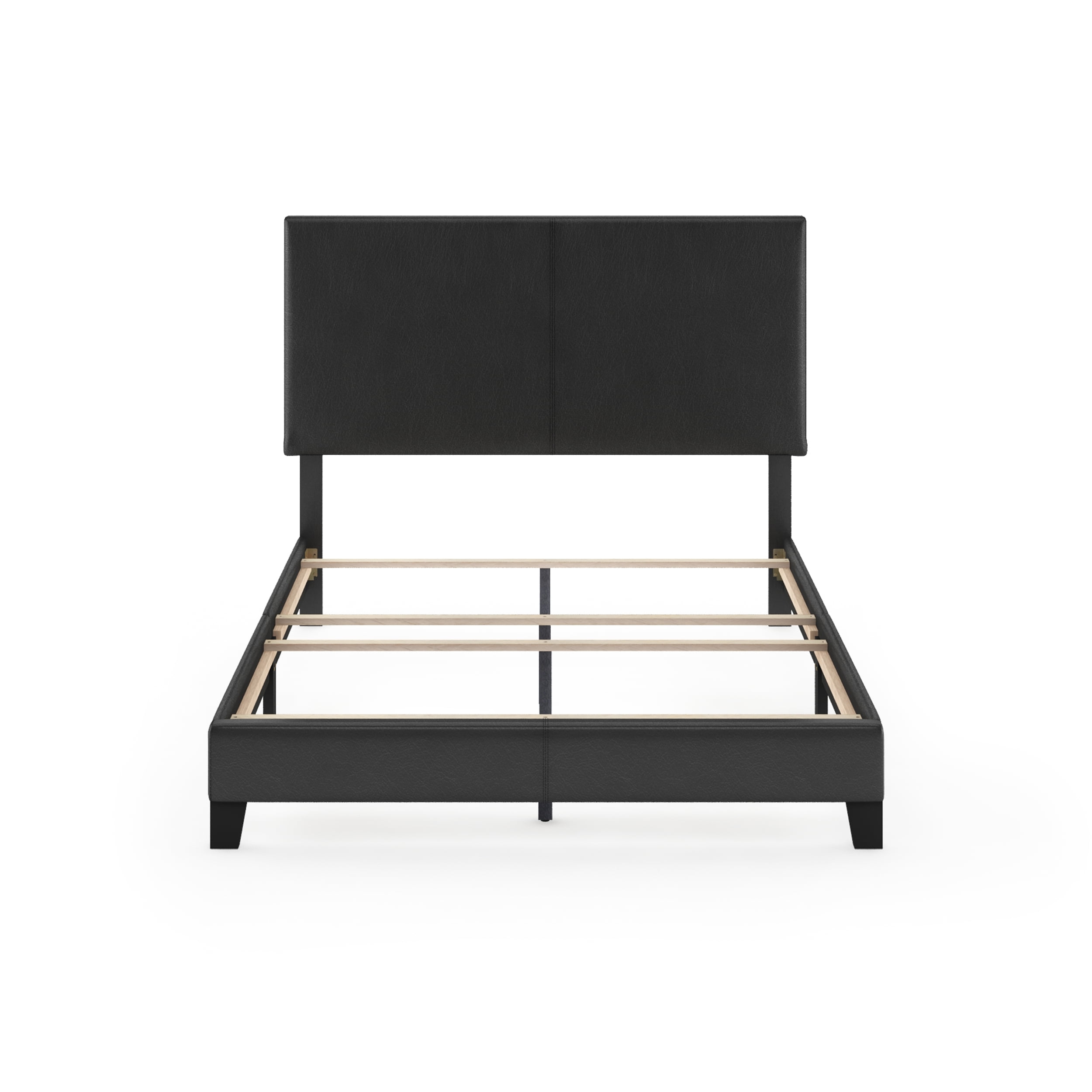 Furinno Pessac Upholstered Bed Frame, Black PU Leather, Full