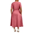 thumbnail image 3 of LWavelet Women's Plus Size Midi Dress Short Sleeve V-Neck Criss Cross Waist Pleated Casual Dress Watermelon Red L, 3 of 4