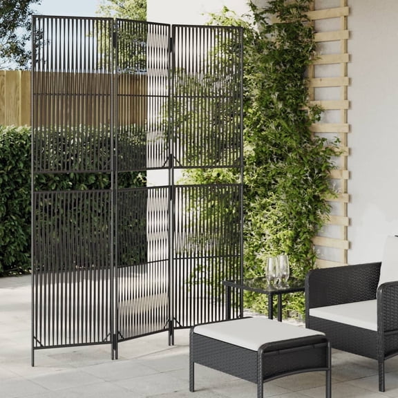 vidaXL Room Divider 3 Panels Black Poly Rattan