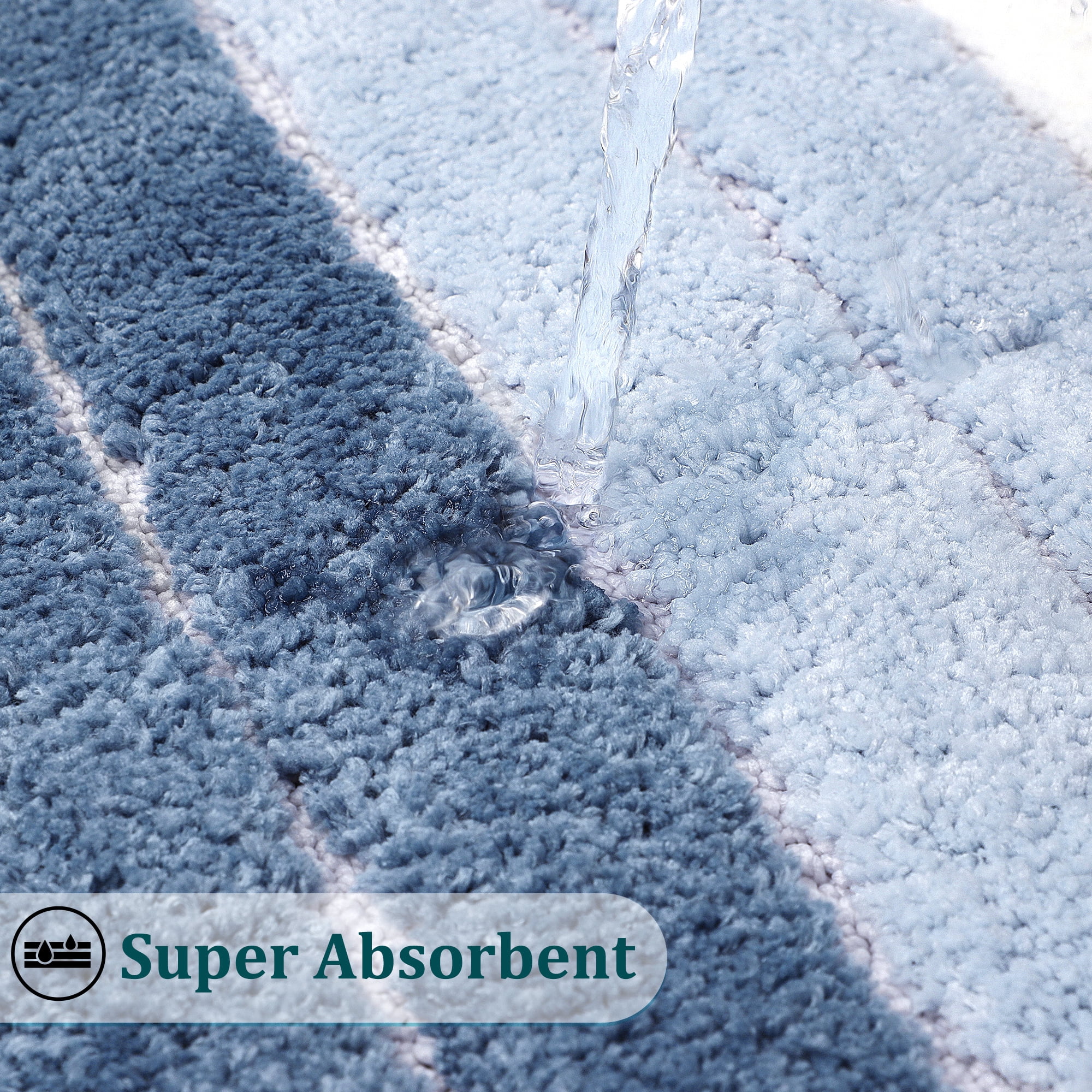 PiccoCasa Microfiber Striped Bathroom Rugs Non Slip Soft Blue 20"x31"