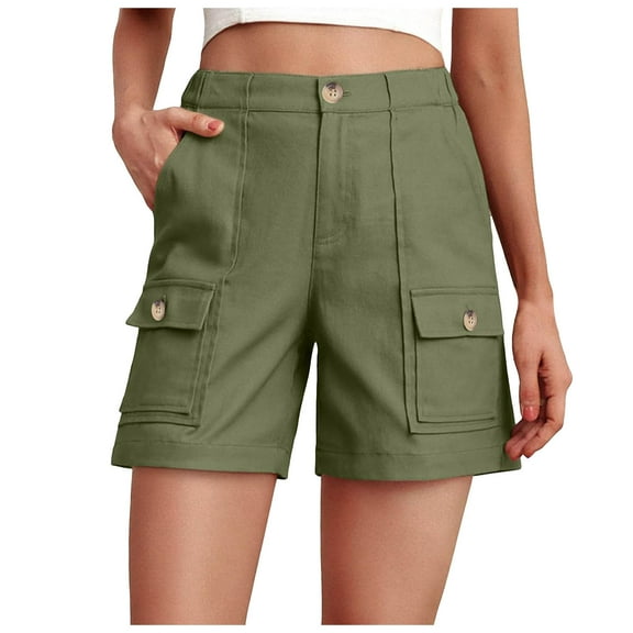 vigerkar Cargo Shorts for Women Baggy Casual Elastic Waist Shorts Relaxed Fit Stretch Cargo Shorts with 6 Pockets Green, M