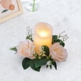 thumbnail image 4 of Candelabro de vela con rosas artificiales y corona pequeña para puerta, celebración especial, champán., 4 of 7
