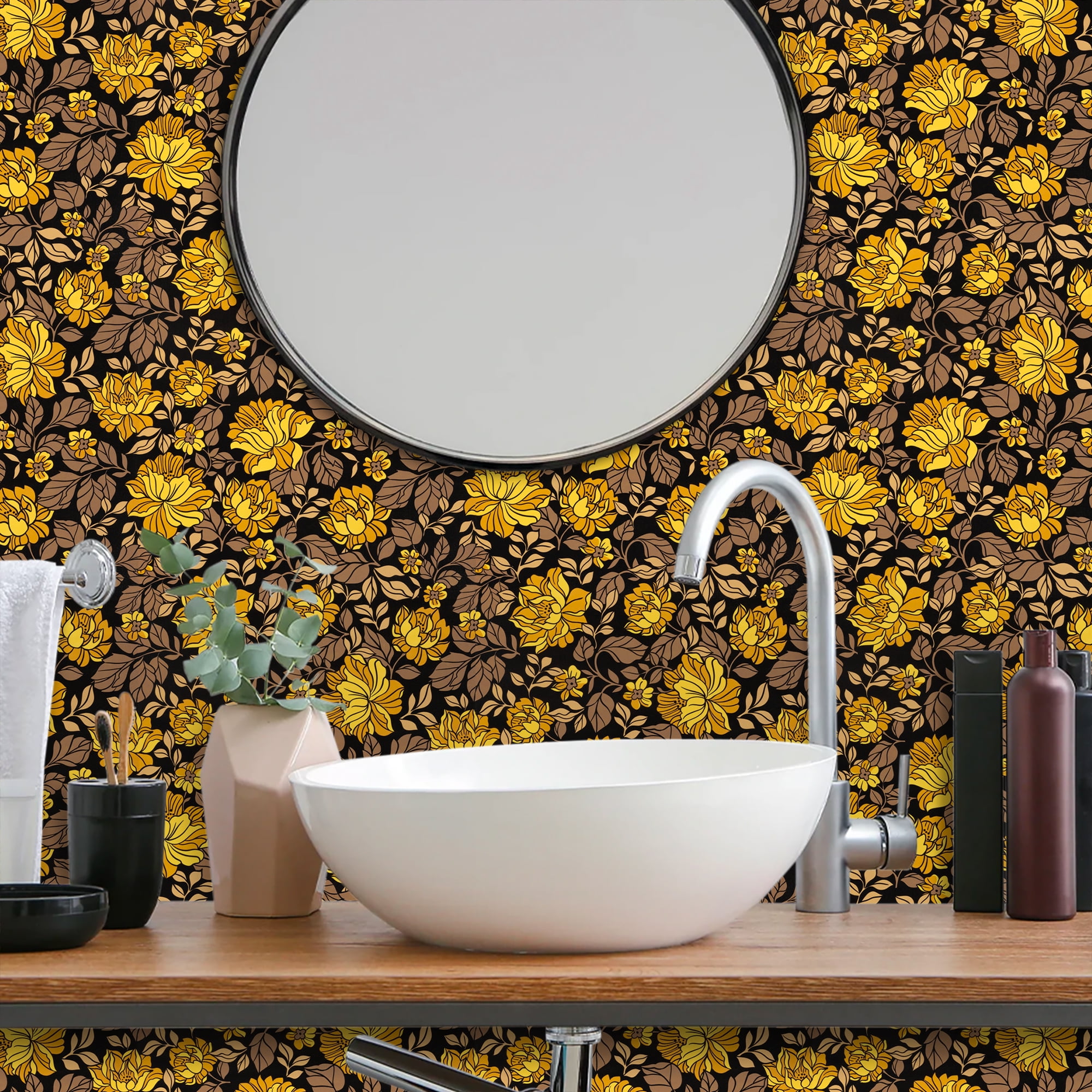 UMIGGEE Floral Wallpaper Peel and Stick Wallpaper Peony Wall Paper 17.7-in x 118-in Self Adhesive Black Flower Wallpaper Contact Paper Home Decor Wall Covering Old Furniture Renovation