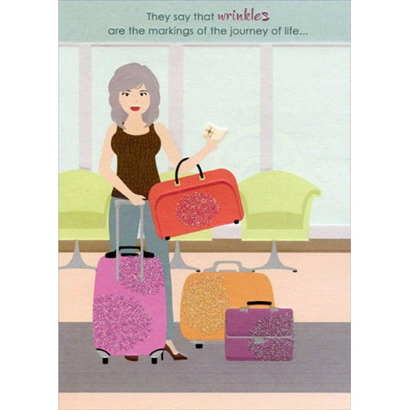 Designer Greetings Markings of the Journey of Life : Woman with Suitcases Funny : Humorous Feminine Birthday Card for Her : Woman : Women