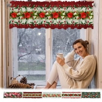 kkbbma Under $5 Christmas Window Valance Winter Flowers Window Treatment Merry Christmas Rod Pocket Curtain Valance, Xmas Flower Kitchen Valance for Bathroom Cafe