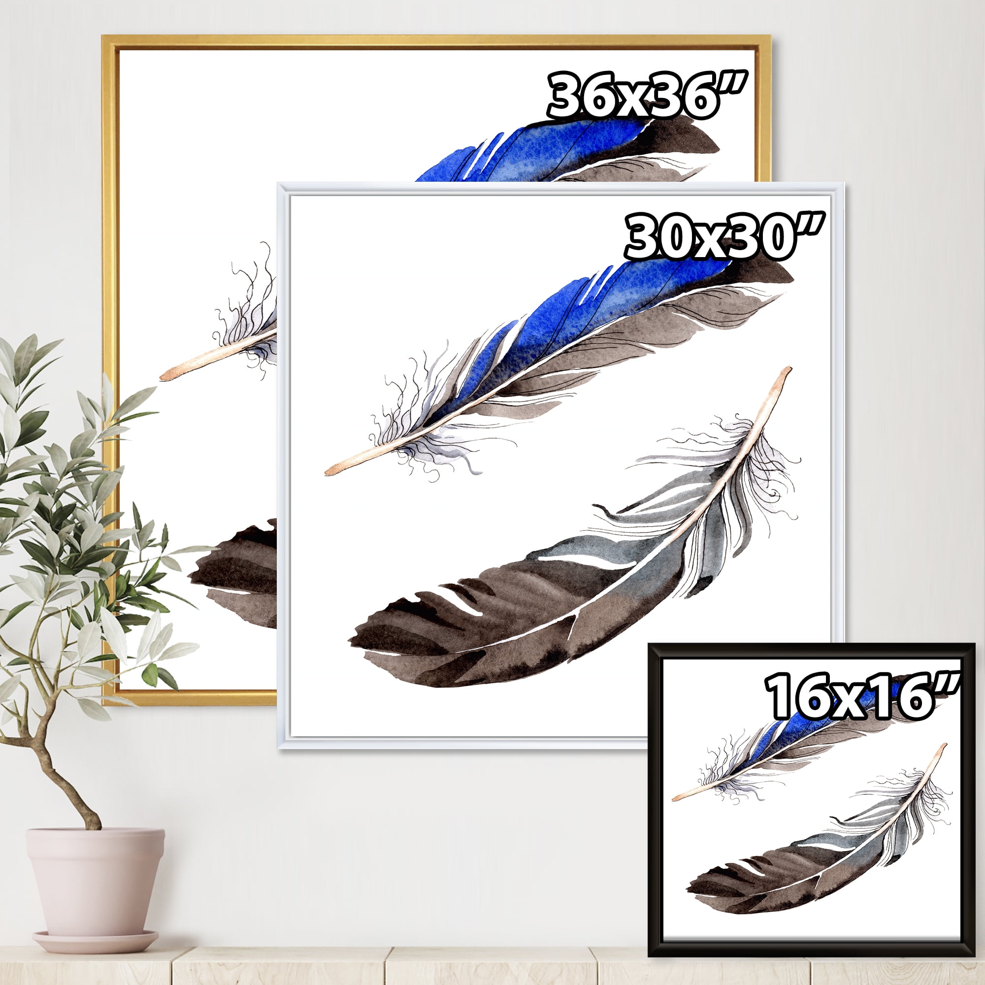 Designart 'Colourful Boho Art Feathers III' Bohemian & Eclectic Framed Canvas Wall Art Print